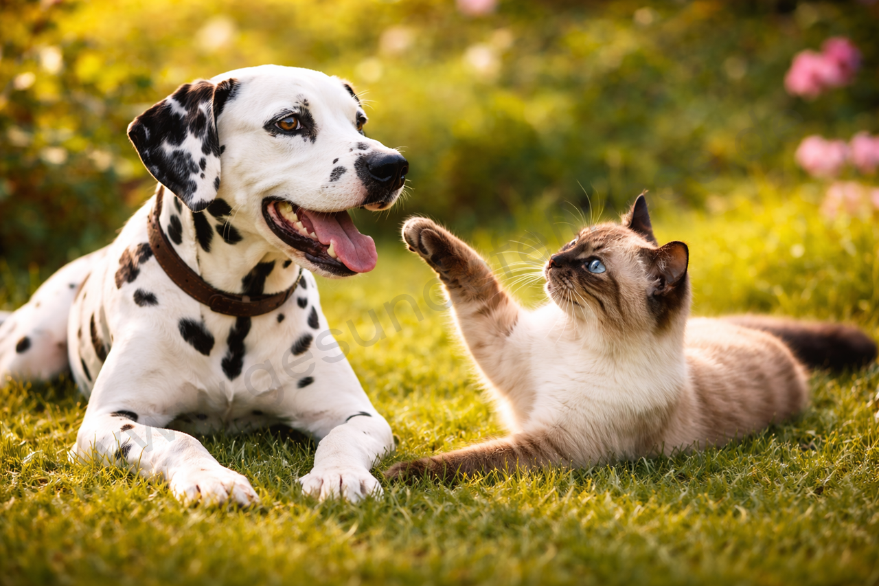 Dalmatiner und Siamkatze